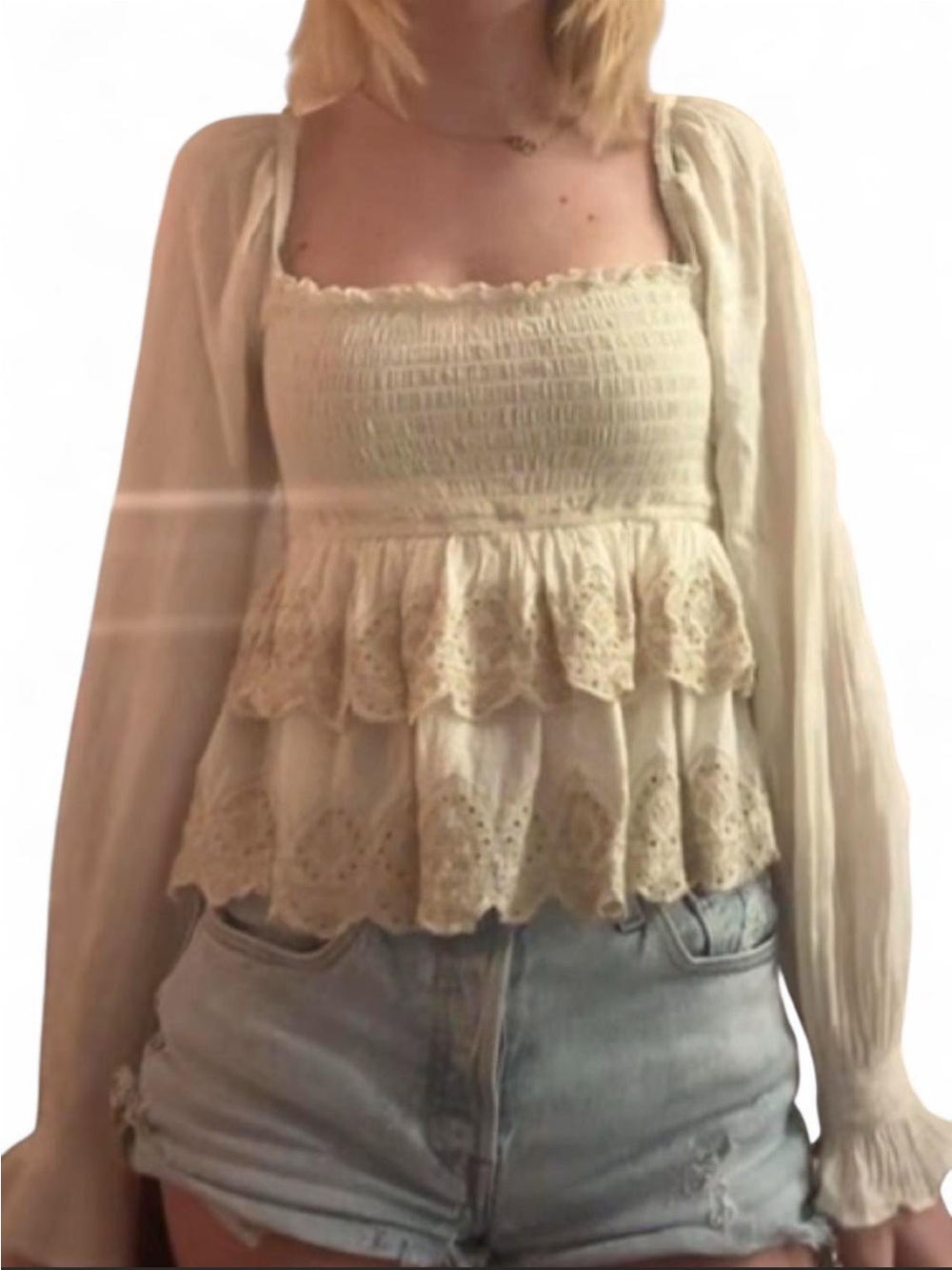 ♡ American Eagle cream eyelet babydoll blouse